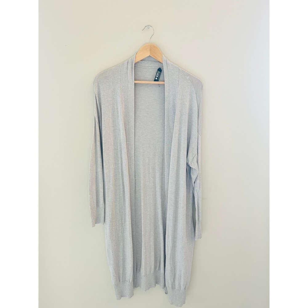 Beryll Debbie Cardigan Cashmere Cotton Grey Open Front Longline Sweater USA Made